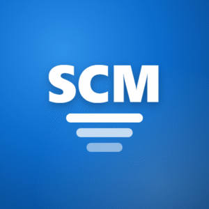 SCM Analyzer — иконка приложения: белый знак SCM на синем фоне