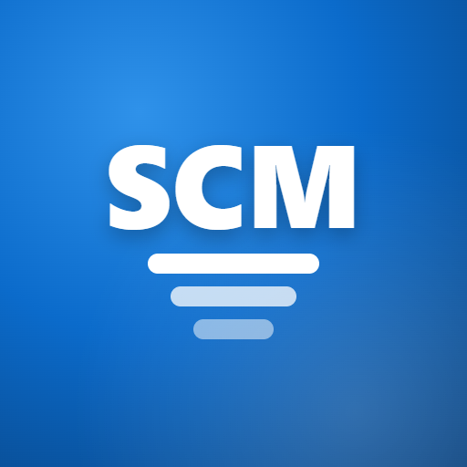 SCM Analyzer — иконка приложения: белый знак SCM на синем фоне